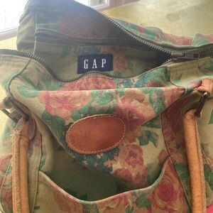 Vintage 90s GAP Floral Canvas LARGE Duffel - Green and Pink